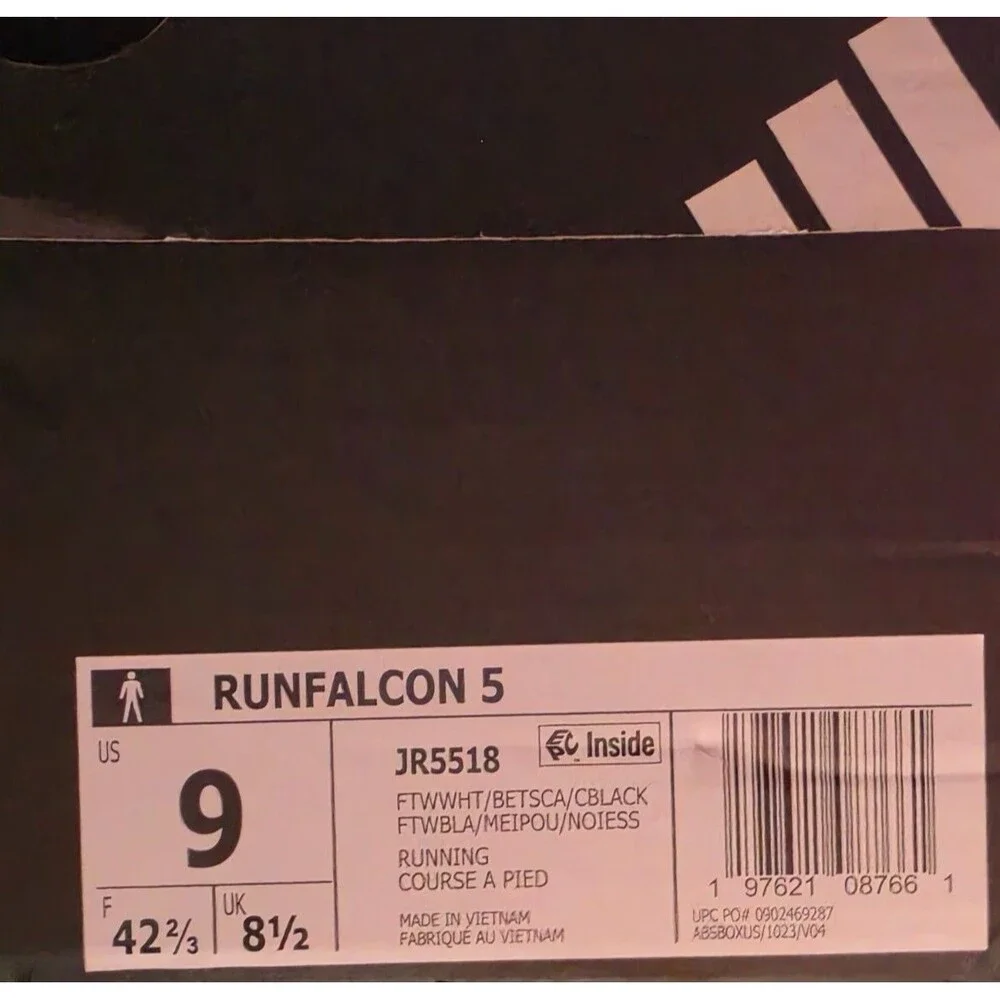 Adidas Runfalcon 5 White Better Scarlet Core Black Men’s 9 JR5518 NWT
